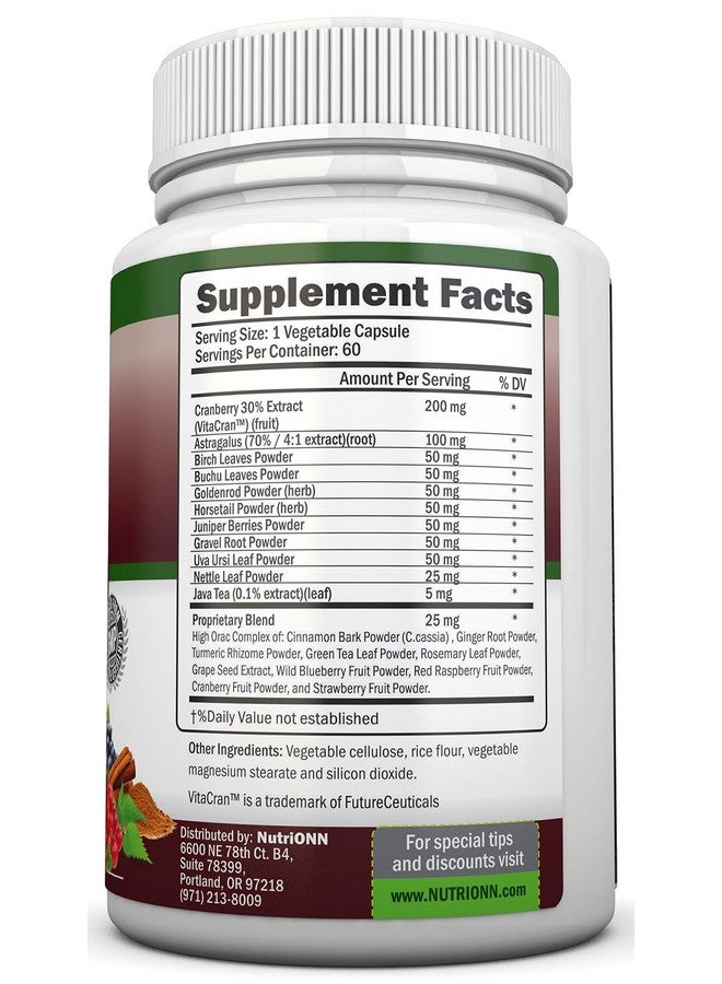 NutriONN KIDNEY CLEANSE - Detox and Support For Urinary Tract, Bladder and Kidneys - All Natural Herbal Supplement Formula With Organic Cranberry, Astragalus, Turmeric, Goldenrod, Gravel Root, Juniper and More - Image 2