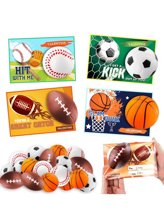 Garma 28 Pack Valentines Day Gift Cards for Kids with Mini Sports Ball Fidget Stress Balls Squeeze Foam Balls for Kids Valentine Classroom Exchange Prizes, Stress Relief Valentine Party Favor Toys - Image 1