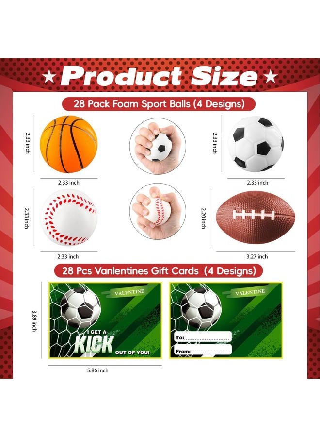 Garma 28 Pack Valentines Day Gift Cards for Kids with Mini Sports Ball Fidget Stress Balls Squeeze Foam Balls for Kids Valentine Classroom Exchange Prizes, Stress Relief Valentine Party Favor Toys - Image 2