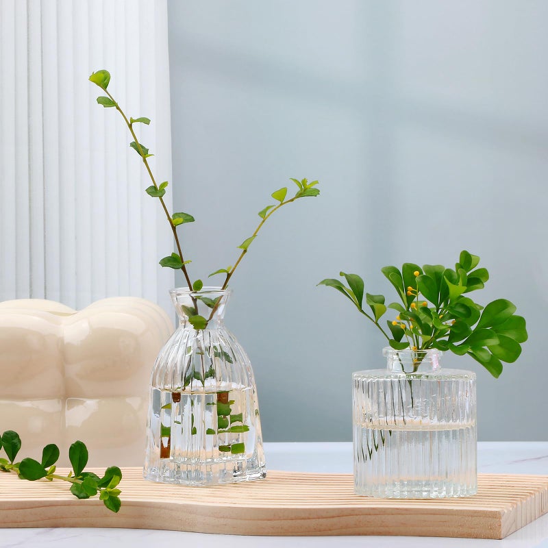 Mapoxy Glass Bud Vases Set of 4,Small Flower Vases for Wedding Centerpiece Table Decorations,Clear Vintage Embossed Mini Vases,Flower Arrangements in Vases for Party or Home Decor - Image 3