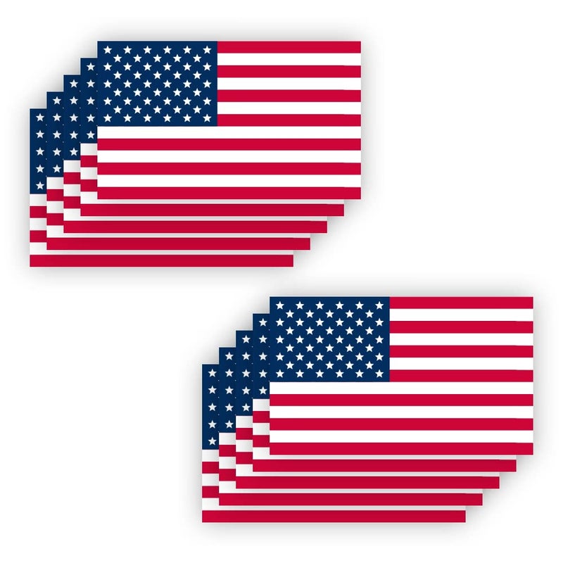 IGNIXIA American Flag Decal USA Flag Car Stickers 5x3 Inches American Flag Sticker Pack of 10 Support US Military Waterproof Bumper Stickers USA Window Stickers USA Flag