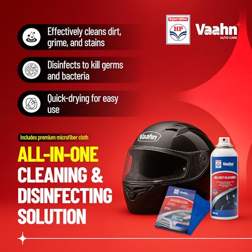 HP Vaahn Helmet Cleaner Kit | Helmet Cleaner Spray & Microfiber Cloth | Anti-Bacterial, Quick-Drying Foam for Helmet Interior & Exterior | Safe for Skin & Hair | Removes Bad Odor - Image 2