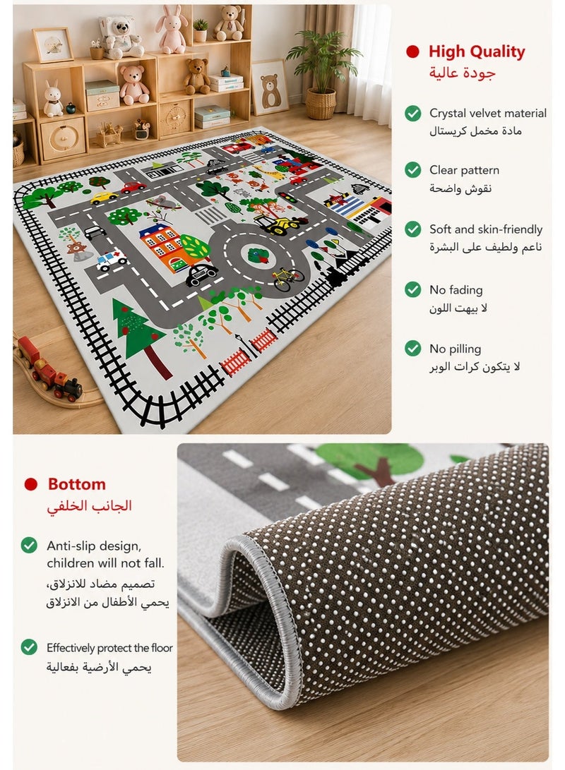GOOGO Newborn Games Playmats/Kids Rug Mat Carpet, Car Rugs for Kids Toy Cars, Non Slip Floor Mats for Kids, Educational Area Play Rugs for Kids Playroom Bedroom,Children's Educational Fun Carpet 80×120cm - Image 2