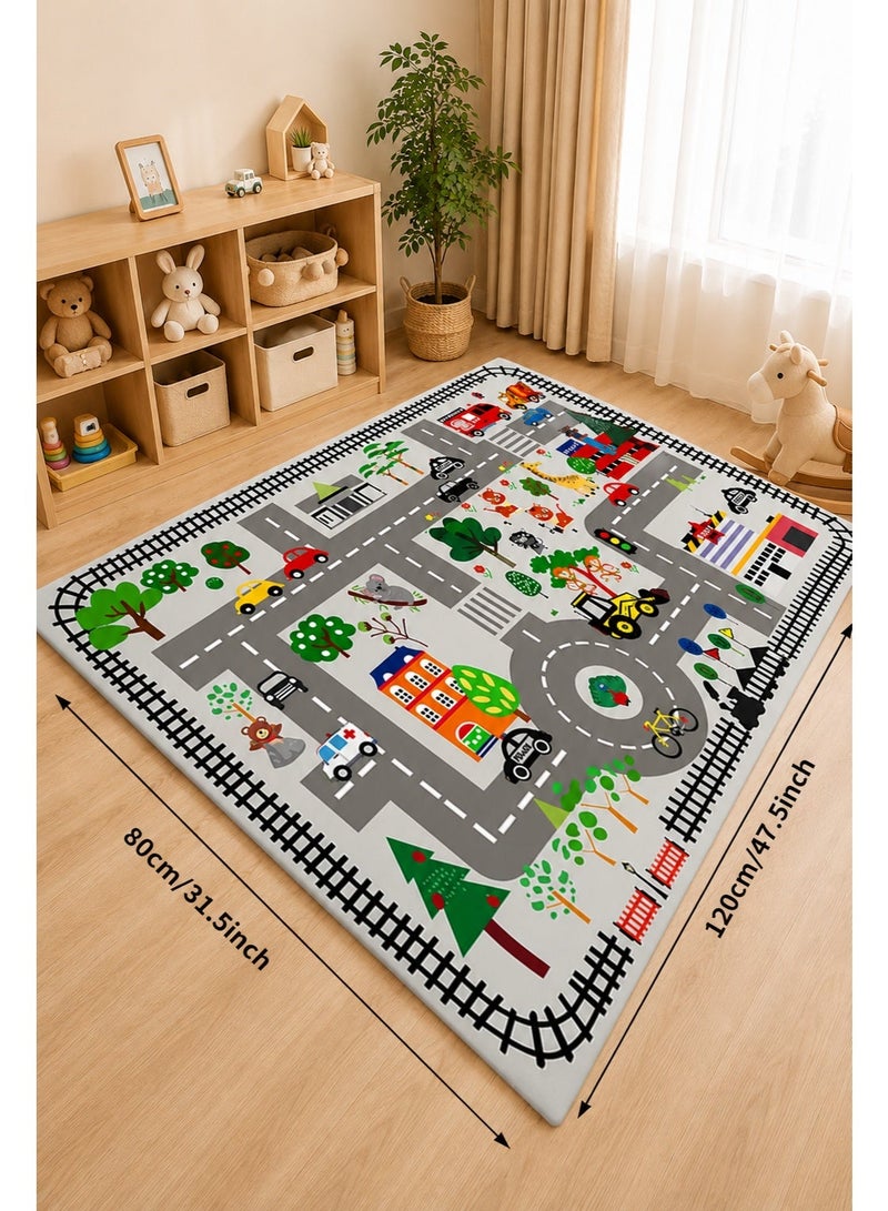 GOOGO Newborn Games Playmats/Kids Rug Mat Carpet, Car Rugs for Kids Toy Cars, Non Slip Floor Mats for Kids, Educational Area Play Rugs for Kids Playroom Bedroom,Children's Educational Fun Carpet 80×120cm - Image 3