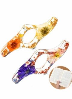 XiuWoo Dried Flower Resin Book Page Holder, 2 Pcs Transparent Thumb Ring Holder Handmade Personalized Bookmark Reading Accessories  - Image 1