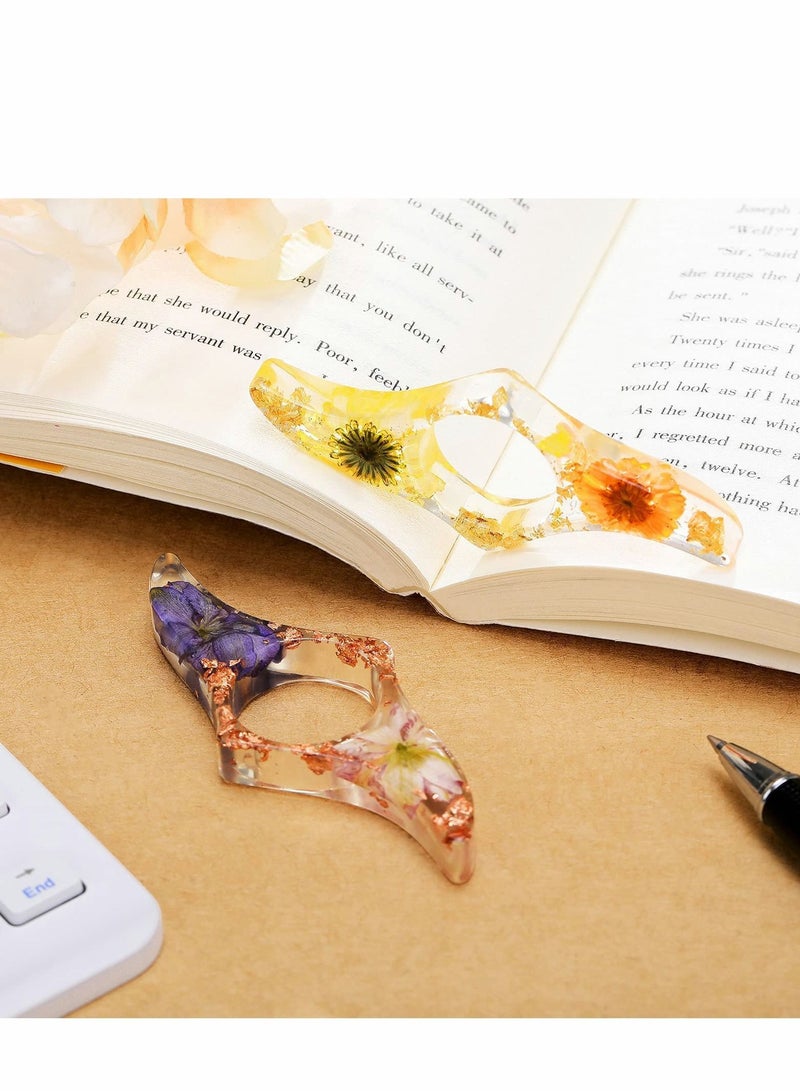 XiuWoo Dried Flower Resin Book Page Holder, 2 Pcs Transparent Thumb Ring Holder Handmade Personalized Bookmark Reading Accessories - Image 5