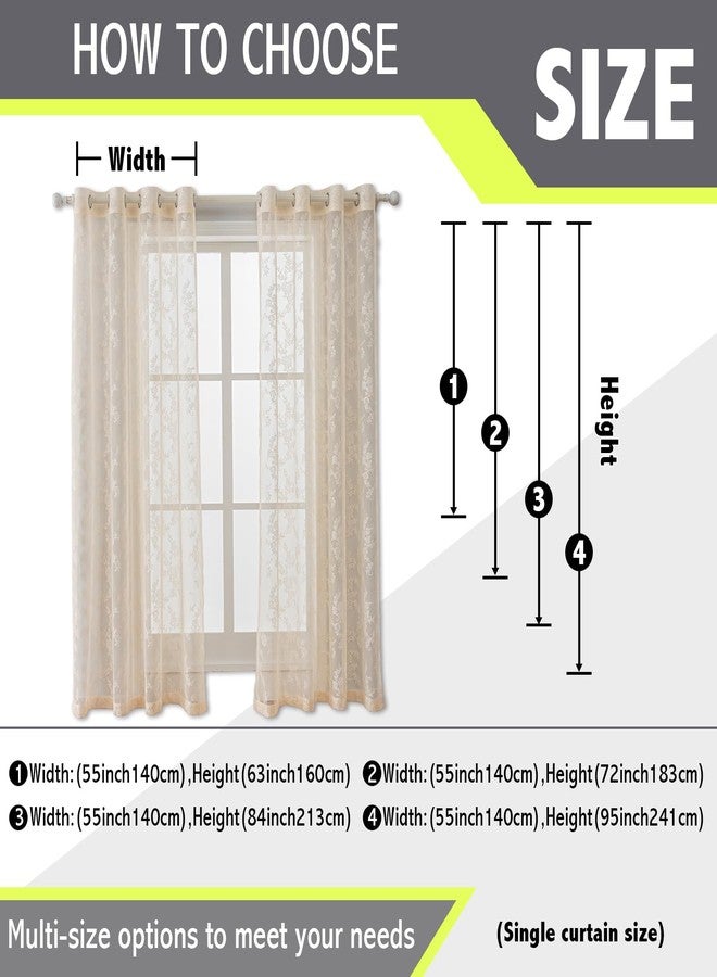 Anytime Beige Lace Sheer Curtain Panels for Living Room Elegant Window Treatment Sets Light Filtering Translucent Draperies for Office (2 Panels,W55 x L84inch) - Image 2