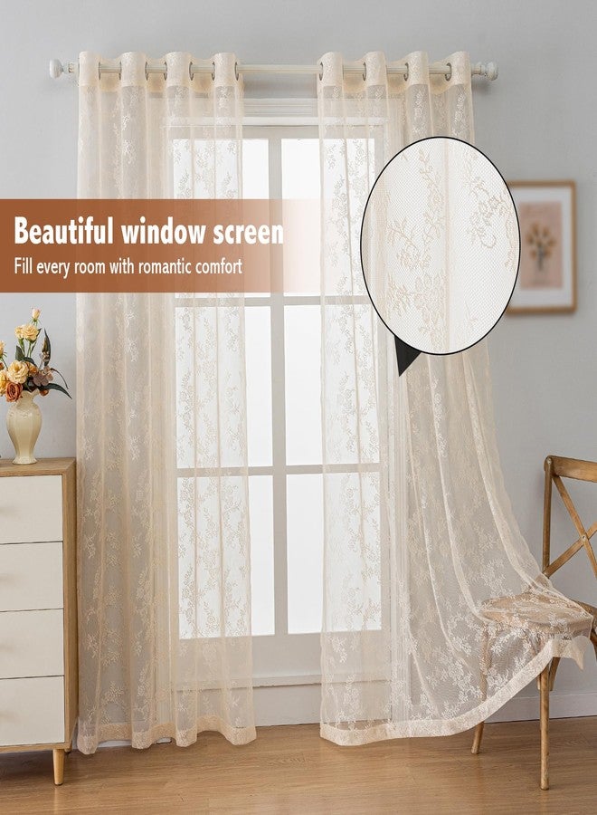 Anytime Beige Lace Sheer Curtain Panels for Living Room Elegant Window Treatment Sets Light Filtering Translucent Draperies for Office (2 Panels,W55 x L84inch) - Image 3