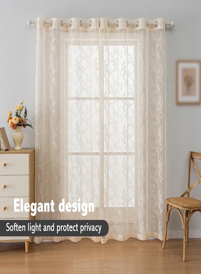 Anytime Beige Lace Sheer Curtain Panels for Living Room Elegant Window Treatment Sets Light Filtering Translucent Draperies for Office (2 Panels,W55 x L84inch) - Image 4
