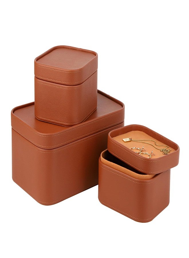 HofferRuffer Faux Leather Decorative Storage Boxes, Dust proof Storage Shelf Baskets with Lids Trays, Storage Bins Memory Box Organizer for Home, Office, Jewelry & More, Set of 3 (Brown) - Image 1