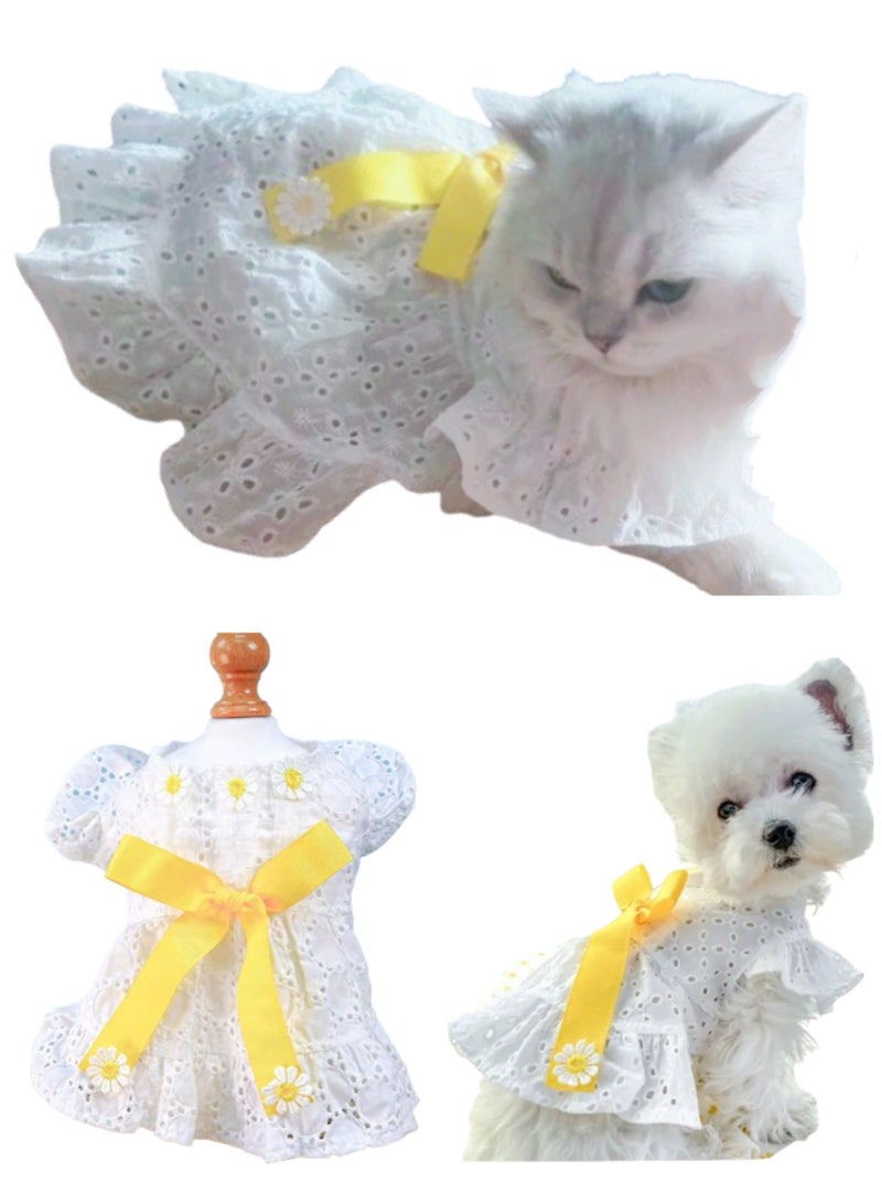 A.M Cute Dog And Cat Princess Dress, Summer Pet Clothes for Small Dogs, Elegant Bowknot Bowknot Puppy Sundress Holiday Breathable Lightweight Female Outfits - Image 1