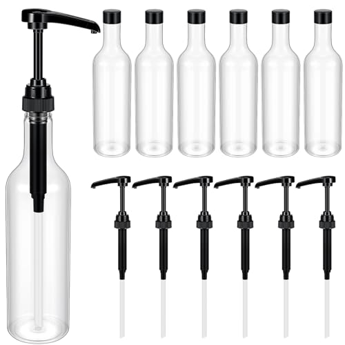 Maxdot 6 Pcs 25 oz Syrup Bottles with Pump Long Neck Bottles Plastic Syrup Pump Dispenser for Coffee Bar Accessories Home Party Black - Image 1
