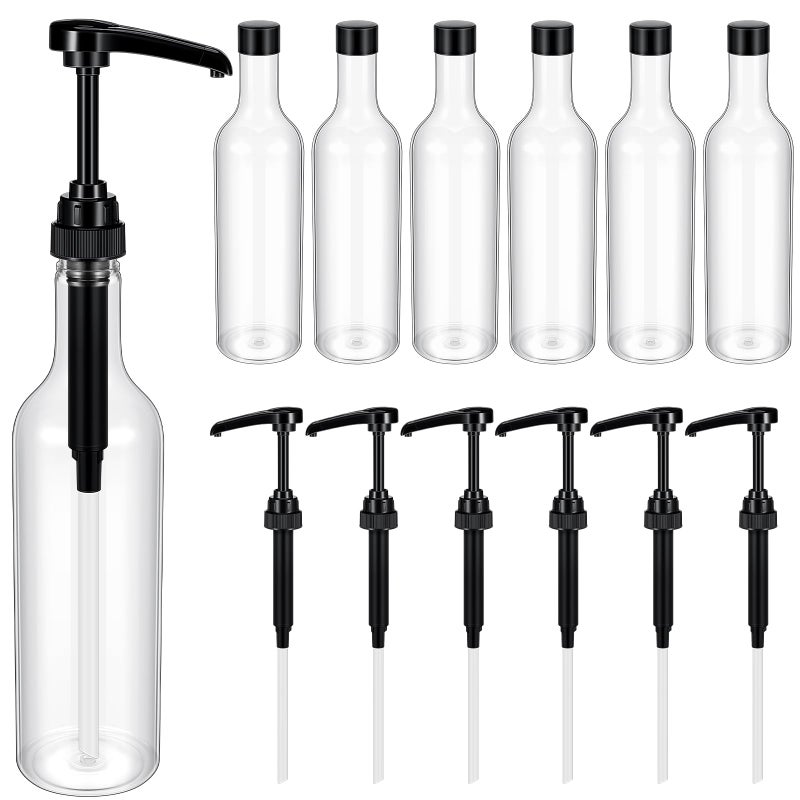 Maxdot 6 Pcs 25 oz Syrup Bottles with Pump Long Neck Bottles Plastic Syrup Pump Dispenser for Coffee Bar Accessories Home Party Black - Image 2
