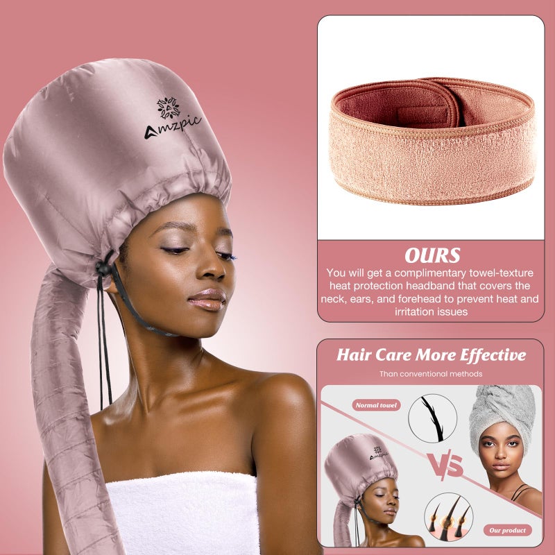 Amzpic Bonnet Hood Hair Dryer Attachment - Soft, Adjustable Extra Large Bonnet Hair Dryer for Speeds Up Drying Time at Home, Easy to Use for Styling, Curling and Deep Conditioning (Pink) - Image 3