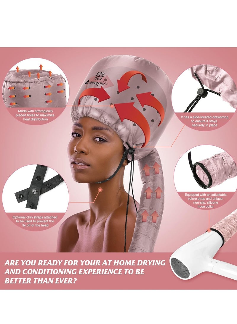 Amzpic Bonnet Hood Hair Dryer Attachment - Soft, Adjustable Extra Large Bonnet Hair Dryer for Speeds Up Drying Time at Home, Easy to Use for Styling, Curling and Deep Conditioning (Pink)  - Image 3