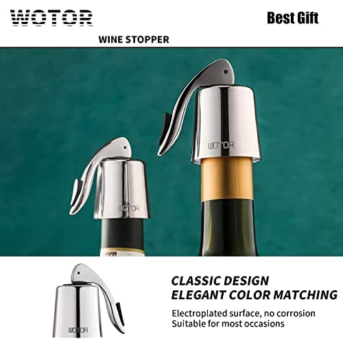 WOTOR Stainless Steel Wine Bottle Stoppers with Silicone - Reusable Wine Saver and Decorative Bottle Sealer, Leakproof, Keep Fresh, Silver, 2 Pack - Image 2