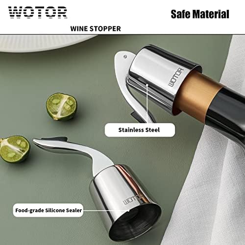 WOTOR Stainless Steel Wine Bottle Stoppers with Silicone - Reusable Wine Saver and Decorative Bottle Sealer, Leakproof, Keep Fresh, Silver, 2 Pack - Image 4