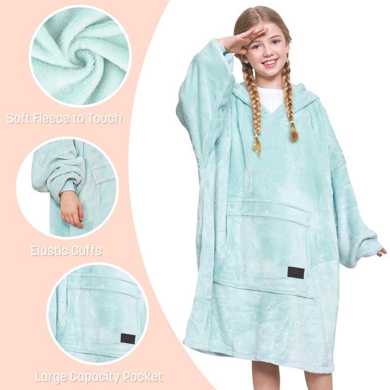 Catalonia Catalonia Oversized Blanket Hoodie Sweatshirt for Kids  Wearable Fleece Pullover with Large Front Pocket  Teen Boys Girls Gift Aqua  - Image 5