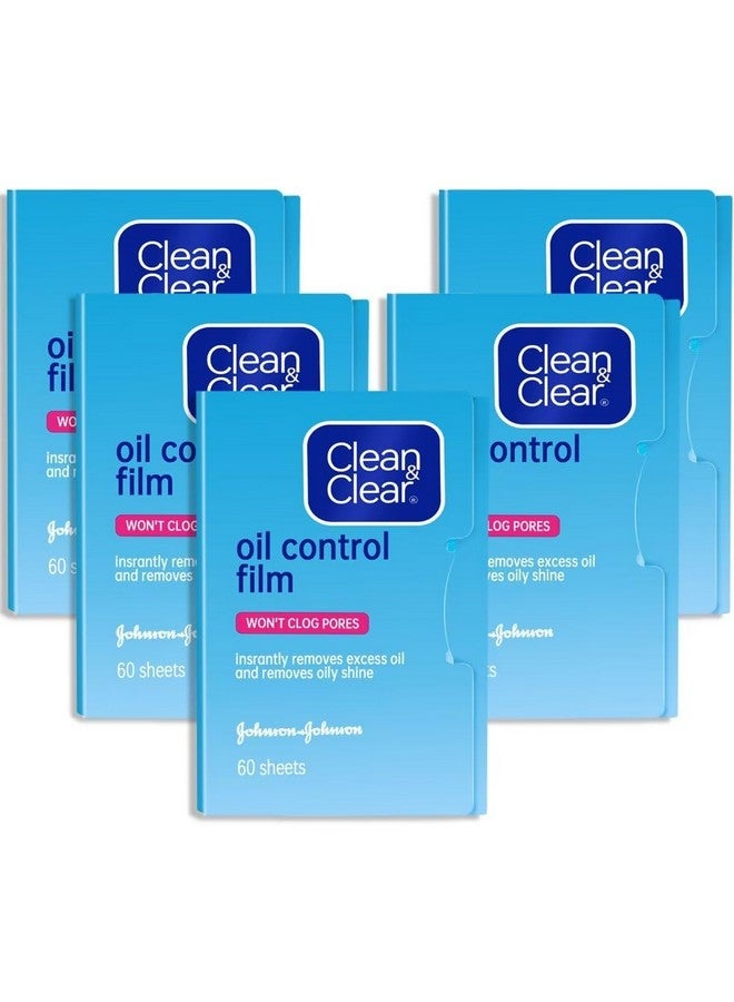 Clean & Clear Oil Control Film, 5 Pack of 60 Sheets (300 Sheets Total) - Image 1