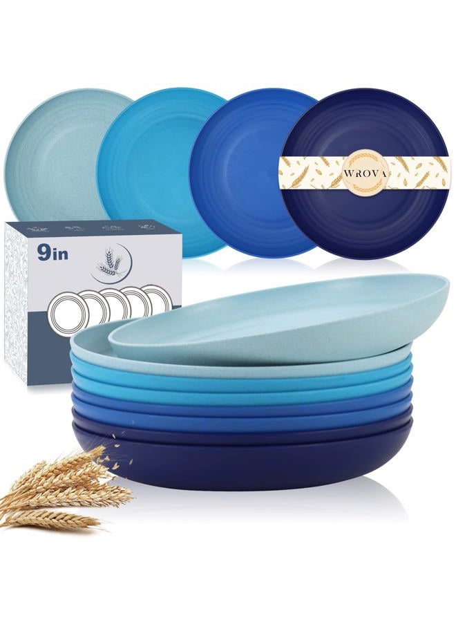 Wrova Wheat Straw Salad Plates - 9 Inch Unbreakable Dinner Plates Set of 8 - Dishwasher & Microwave Safe Plastic Plates Reusable - Lightweight Plates for kitchen,camping (Ocean) - Image 1