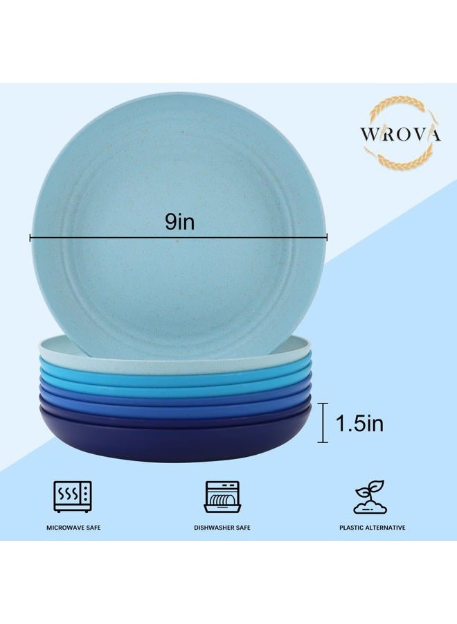 Wrova Wheat Straw Salad Plates - 9 Inch Unbreakable Dinner Plates Set of 8 - Dishwasher & Microwave Safe Plastic Plates Reusable - Lightweight Plates for kitchen,camping (Ocean) - Image 2