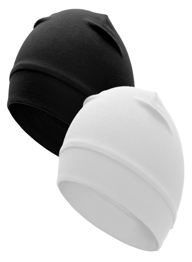 ROYBENS 97% Cotton Skull Caps Beanies for Men Women, Breathable Helmet Liner Sleep Hat Sweat Wicking Cap, Black & White - Image 1
