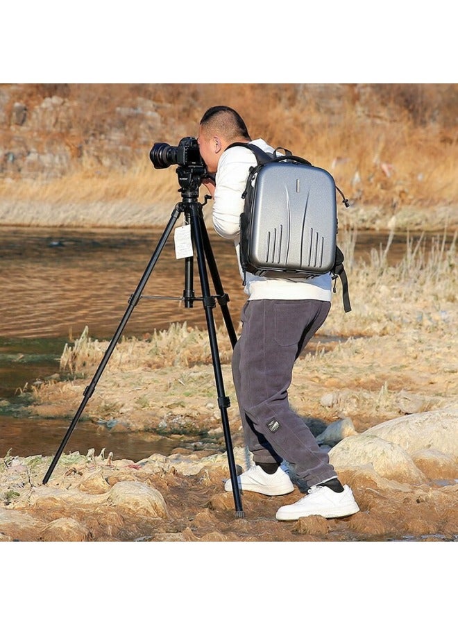 Camera Bag Double Shoulder Camera Bag Men's And Women's Anti-pressure Shockproof Waterproof SLR Backpack 5D6D7D Hard Shell Professional-Color:Frosted Black - Image 4