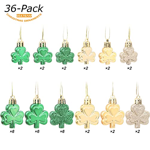 Sea Team 36-Pack Shamrock Ornaments, St Patrick’s Day Decorations, Hanging Clover Leaf Baubles Charms for Irish Lucky Saint Patrick’s Day, Home Décor, Table Tree, Party, 1.18 & 1.57 Inches, Mix - Image 2