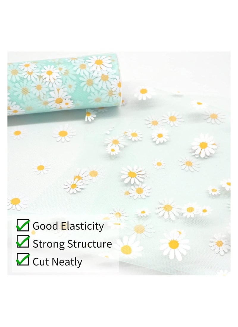 SYOSI Tulle Rolls Daisy Fabric Ribbon Spool Floral Tulle for Gift Wrapping Tutu Skirts Wedding Decoration DIY Soft Fancy Tulle  - Image 4