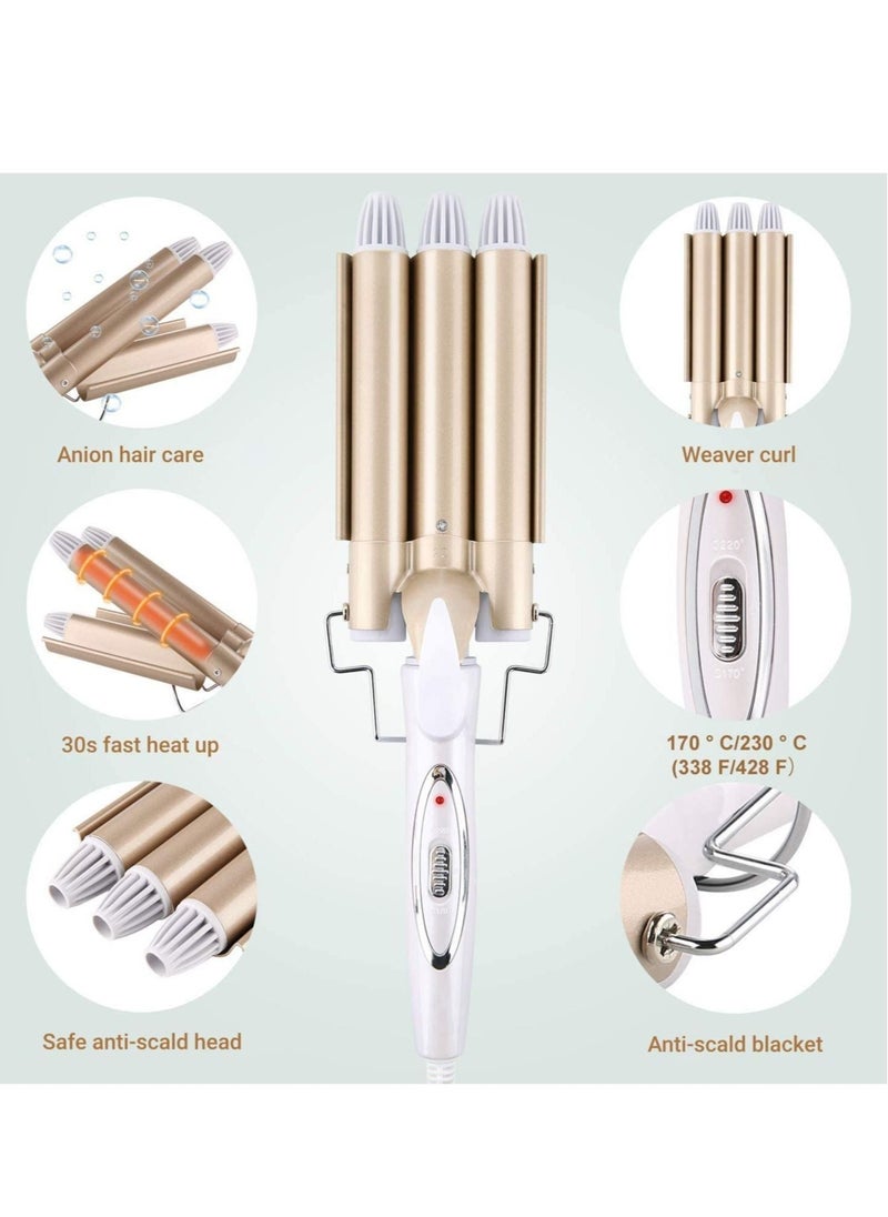 ELTRAZONE 3 Barrel Curling Iron Wand Hair Waver Curler Iron, 1 Inch (25mm) Ceramic Tourmaline Triple Barrels, Crimper Hair Iron Hair Waving Styling Tool for Deep Waves  - Image 5