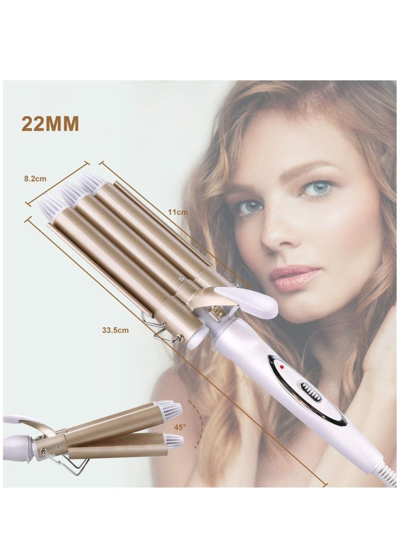 ELTRAZONE 3 Barrel Curling Iron Wand Hair Waver Curler Iron, 1 Inch (25mm) Ceramic Tourmaline Triple Barrels, Crimper Hair Iron Hair Waving Styling Tool for Deep Waves  - Image 3