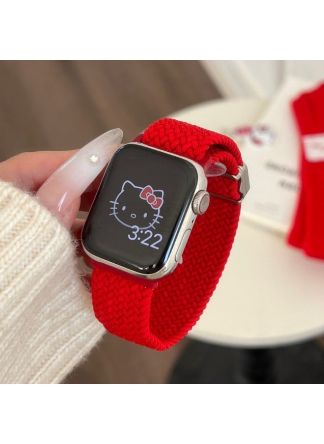 Generic - Cute Stretch Nylon Woven Strap For Apple Watch Iwatch10 Generation 987654Ultra/SE-Color:Red-Specifications:46 (10th Generation) - Image 1
