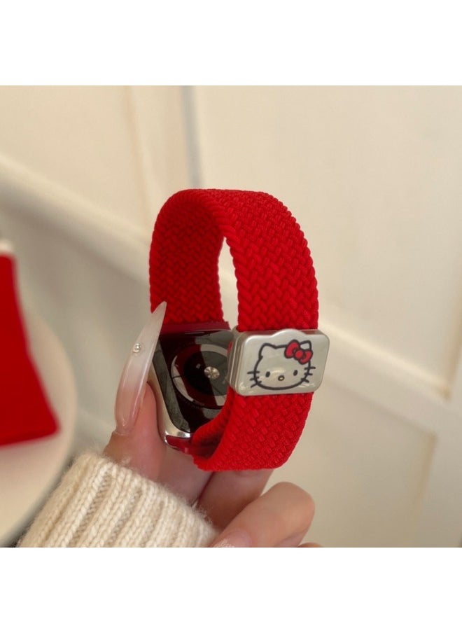 Generic - Cute Stretch Nylon Woven Strap For Apple Watch Iwatch10 Generation 987654Ultra/SE-Color:Red-Specifications:46 (10th Generation) - Image 1