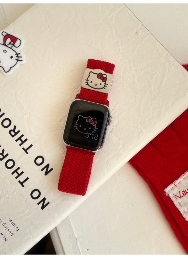 Generic - Cute Stretch Nylon Woven Strap For Apple Watch Iwatch10 Generation 987654Ultra/SE-Color:Red-Specifications:46 (10th Generation) - Image 1