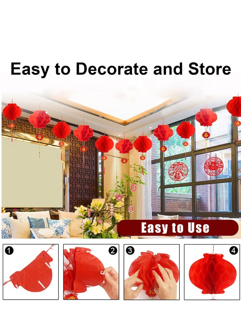 SYOSI 20Pieces Chinese New Year Red Lanterns Decorations 2024 Spring Festival Party Decor 12inch Foldable Paper Hanging for Home Outdoor Tree Restaurant Supermarket - Image 5