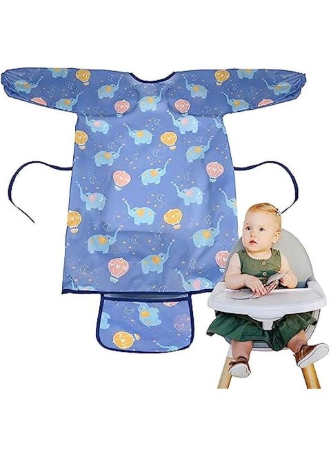 Baby Weaning Bib, Waterproof Anti Dirty Baby Feeding Bibs, Long Sleeves Weaning Bibs for Eating, Attaches Fully Cover to Baby Highchair, Easy to Clean