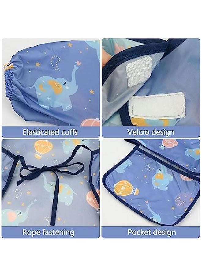 Baby Weaning Bib, Waterproof Anti Dirty Baby Feeding Bibs, Long Sleeves Weaning Bibs for Eating, Attaches Fully Cover to Baby Highchair, Easy to Clean