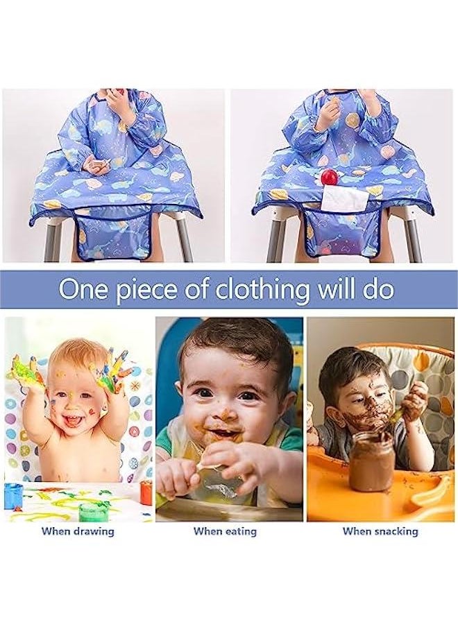 Baby Weaning Bib, Waterproof Anti Dirty Baby Feeding Bibs, Long Sleeves Weaning Bibs for Eating, Attaches Fully Cover to Baby Highchair, Easy to Clean