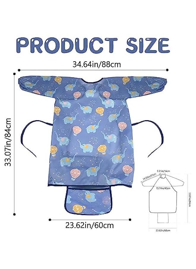 Baby Weaning Bib, Waterproof Anti Dirty Baby Feeding Bibs, Long Sleeves Weaning Bibs for Eating, Attaches Fully Cover to Baby Highchair, Easy to Clean