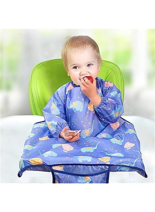 Baby Weaning Bib, Waterproof Anti Dirty Baby Feeding Bibs, Long Sleeves Weaning Bibs for Eating, Attaches Fully Cover to Baby Highchair, Easy to Clean