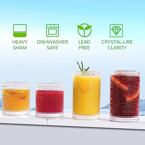 Lvtrupc Vintage Hobnail Drinking Glasses Set of 12-14 oz Old Fashioned Water Glass Cups & 11 oz Cocktail Glasses, Aesthetic Kitchen Bar Tumbler Glassware Gifts Sets for Smoothie, Juice, Coffee, Wine - Image 3