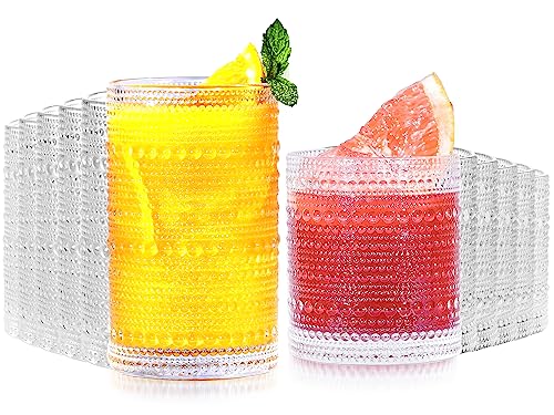 Lvtrupc Vintage Hobnail Drinking Glasses Set of 12-14 oz Old Fashioned Water Glass Cups & 11 oz Cocktail Glasses, Aesthetic Kitchen Bar Tumbler Glassware Gifts Sets for Smoothie, Juice, Coffee, Wine - Image 1