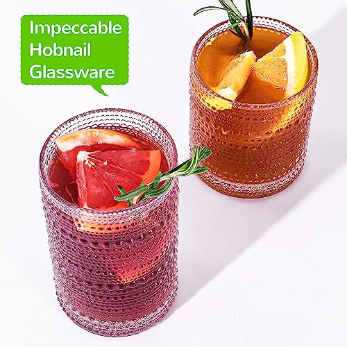 Lvtrupc Vintage Hobnail Drinking Glasses Set of 12-14 oz Old Fashioned Water Glass Cups & 11 oz Cocktail Glasses, Aesthetic Kitchen Bar Tumbler Glassware Gifts Sets for Smoothie, Juice, Coffee, Wine - Image 4