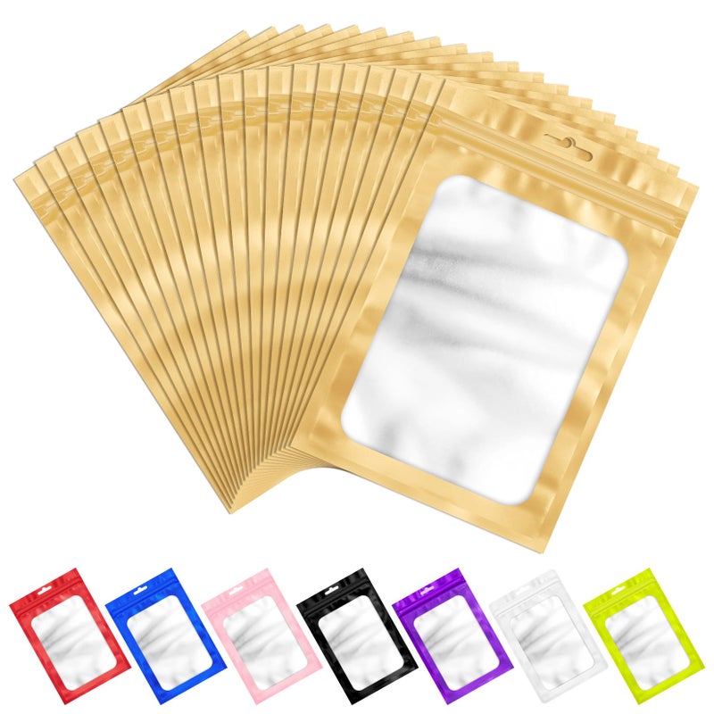 ANZNKU 100 Pcs Resealable Mylar Bags with Frosted Clear Window Packaging Bags Foil Pouch Zipper Bag for Food Self Sealing Storage Supplies (2.75Ã—3.93 inches, Light Gold) - Image 1