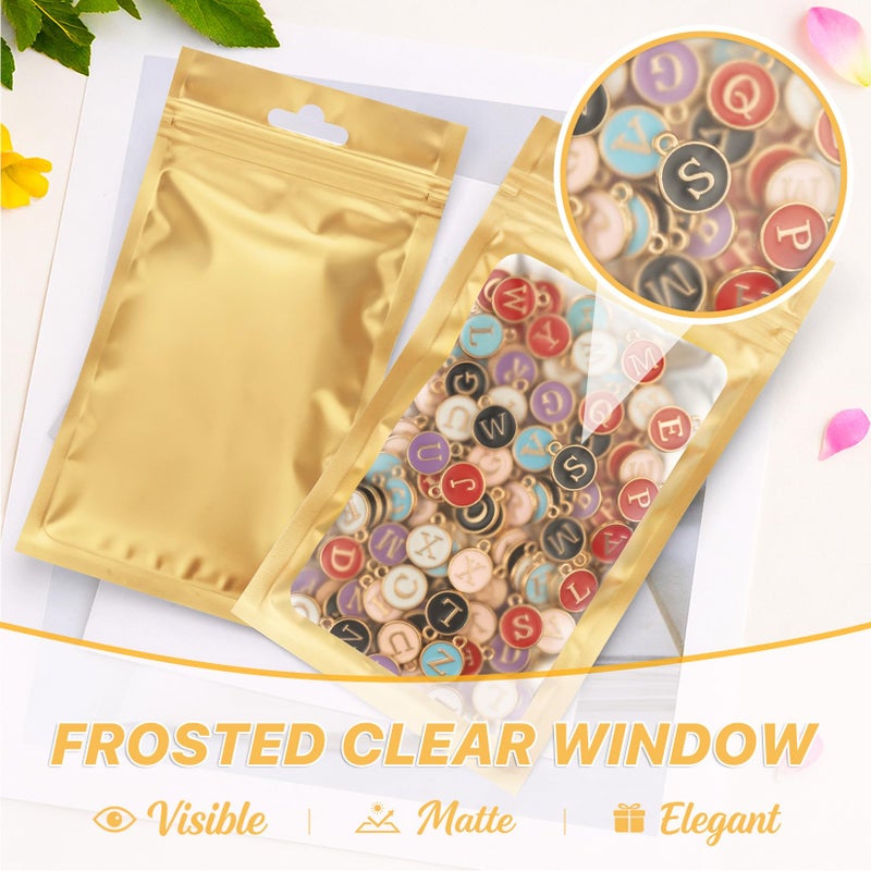 ANZNKU 100 Pcs Resealable Mylar Bags with Frosted Clear Window Packaging Bags Foil Pouch Zipper Bag for Food Self Sealing Storage Supplies (2.75Ã—3.93 inches, Light Gold) - Image 5