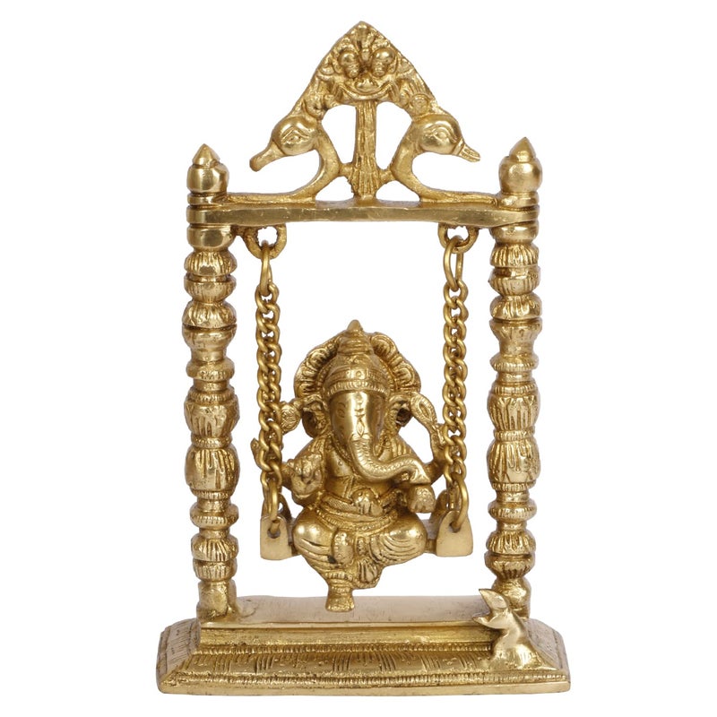 ARTVARKO Brass Lord Ganesha Bhagwan On Swing Brass Ganesh Idol Ganpati On Swing Jhoola Jhula for Home Office Temple Puja Dcor Gift Height 22 Cm - Image 2