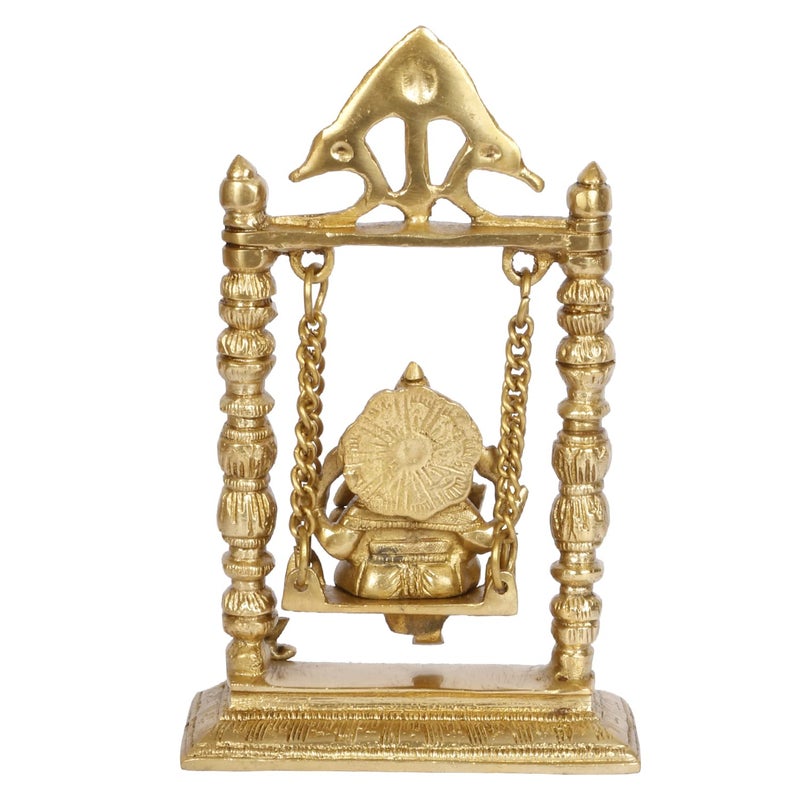ARTVARKO Brass Lord Ganesha Bhagwan On Swing Brass Ganesh Idol Ganpati On Swing Jhoola Jhula for Home Office Temple Puja Dcor Gift Height 22 Cm - Image 5