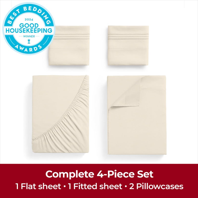 Mellanni Extra Deep King Sheets - 4 PC Iconic Collection Bedding - Hotel Luxury, Ultra Soft, Cooling Bed Sheets - Wrinkle, Fade, Stain Resistant (King, Golden Ivory) - Image 4