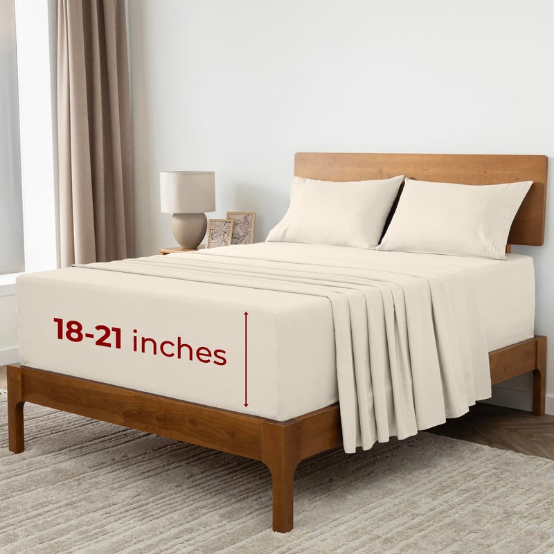 Mellanni Extra Deep King Sheets - 4 PC Iconic Collection Bedding - Hotel Luxury, Ultra Soft, Cooling Bed Sheets - Wrinkle, Fade, Stain Resistant (King, Golden Ivory) - Image 1