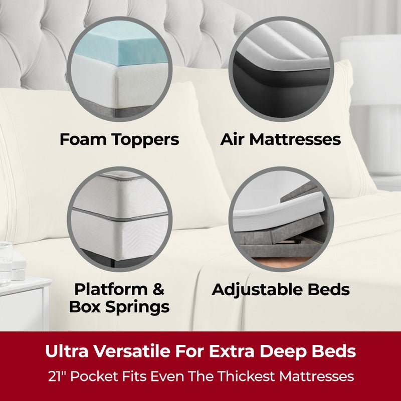 Mellanni Extra Deep King Sheets - 4 PC Iconic Collection Bedding - Hotel Luxury, Ultra Soft, Cooling Bed Sheets - Wrinkle, Fade, Stain Resistant (King, Golden Ivory) - Image 2